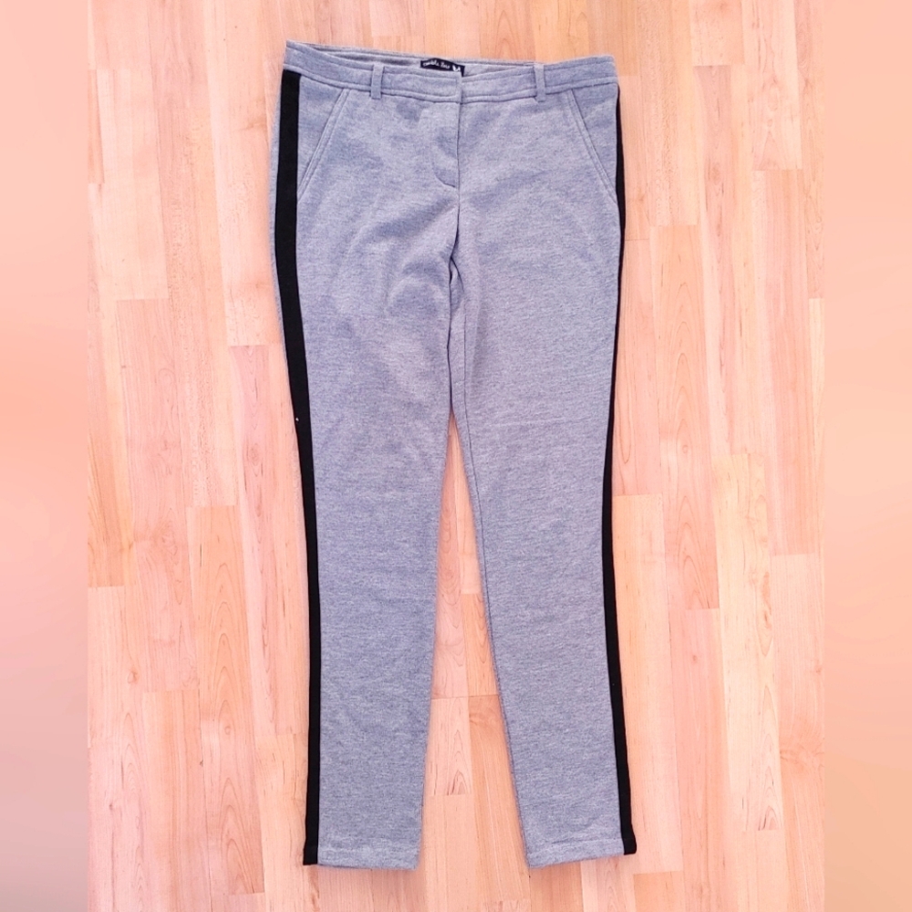 Chic Grey Tuxedo Jeggings with Black Stripes M